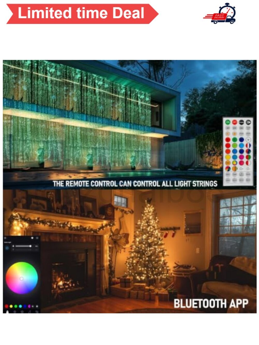 🎄 66FT Smart LED Color Changing String Lights Bluetooth App Remote IP44 - Picture 4 of 5